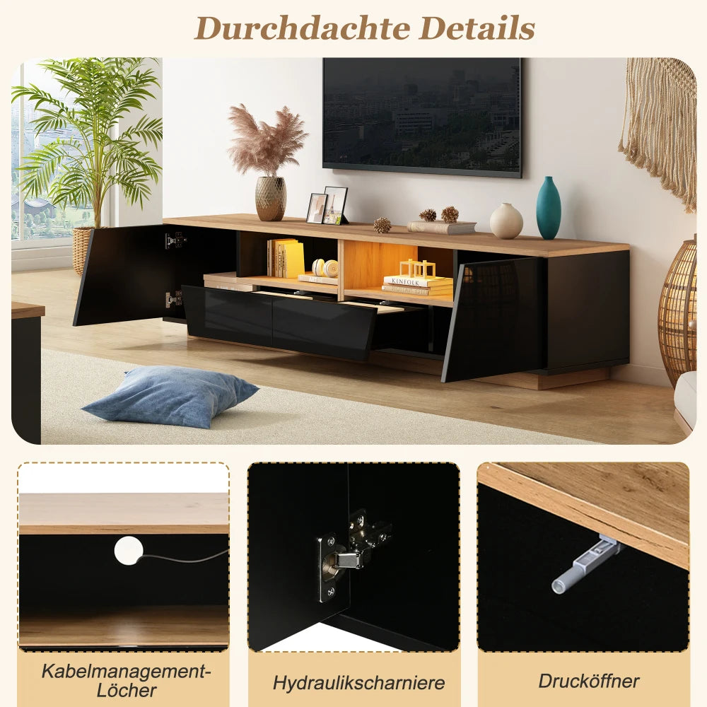 180×40×46cm High Gloss TV Stand Lowboard with 2 Drawers & 2 Storage Cabinets