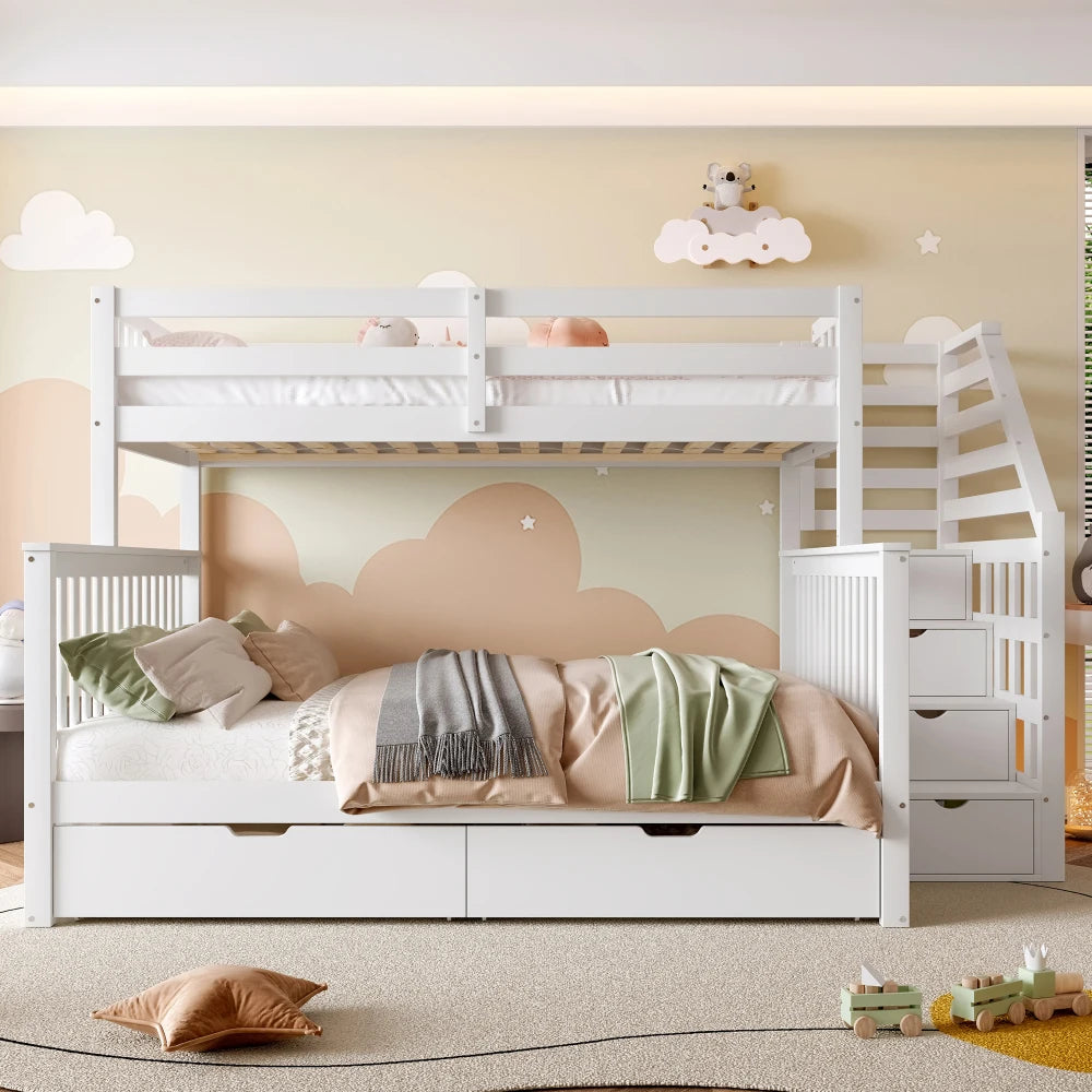 90x200 & 140x200 Children's Bunk Bed with Drawers and Staircase Storage Cabinet
