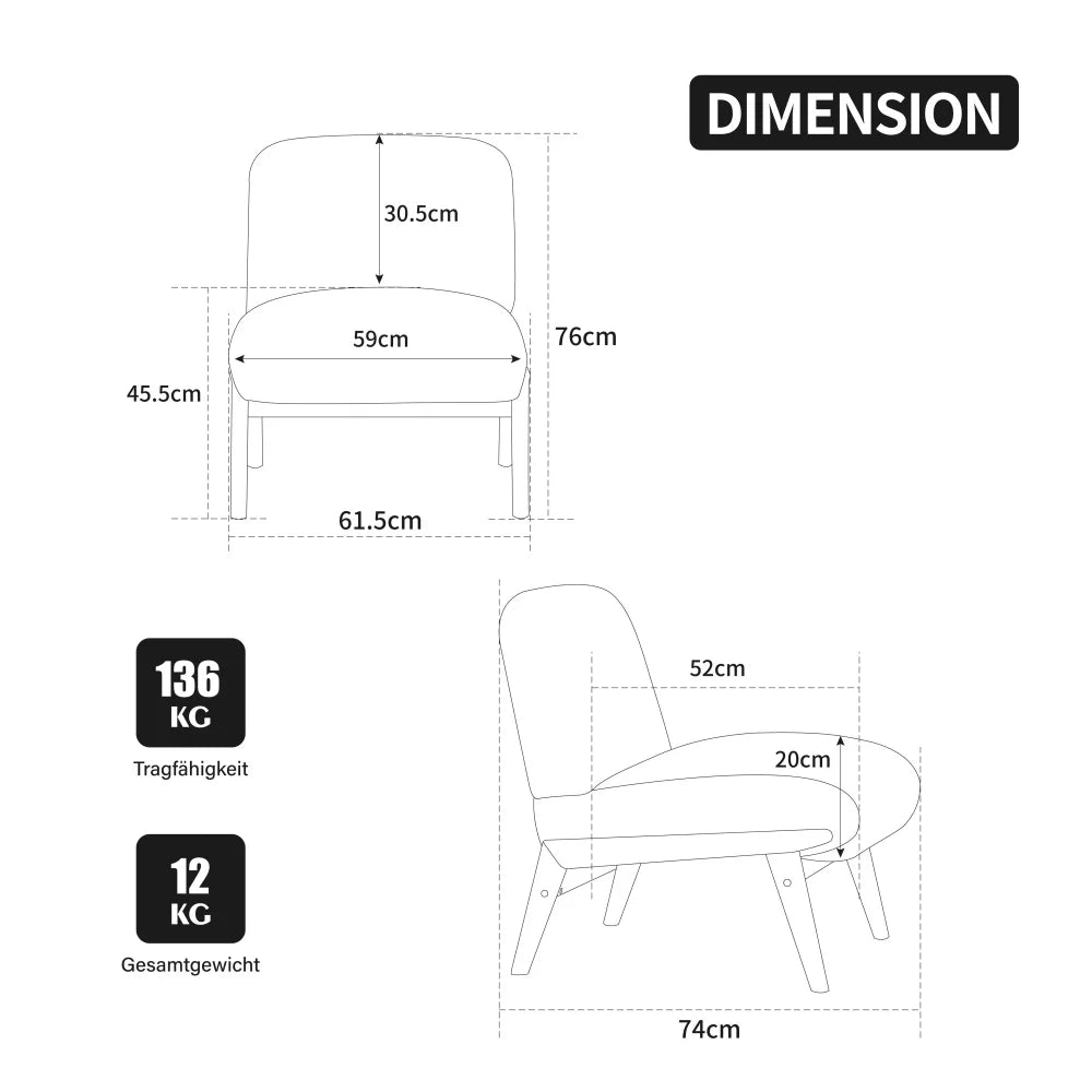 Fabric Lounge Chair, Soft Chenille Fabric and Stable Wooden Frame