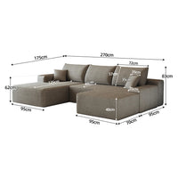 270cm Boneless Modular Corner Sofa, L-Shaped Modular Couch with Armchair