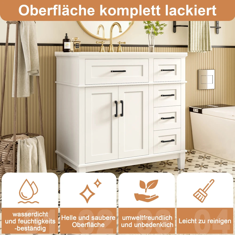 90 X 46 X 87cm Bathroom Cabinet, Silent Drawer Damping
