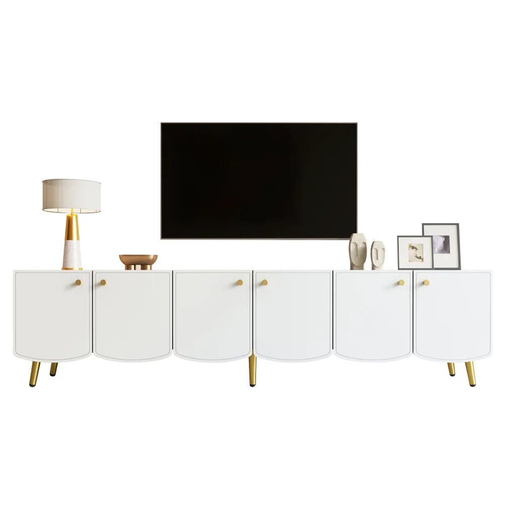 Moderne TV-bænk i hvid, 180x40x45 cm med 6 låger