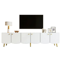 Moderne TV-bænk i hvid, 180x40x45 cm med 6 låger