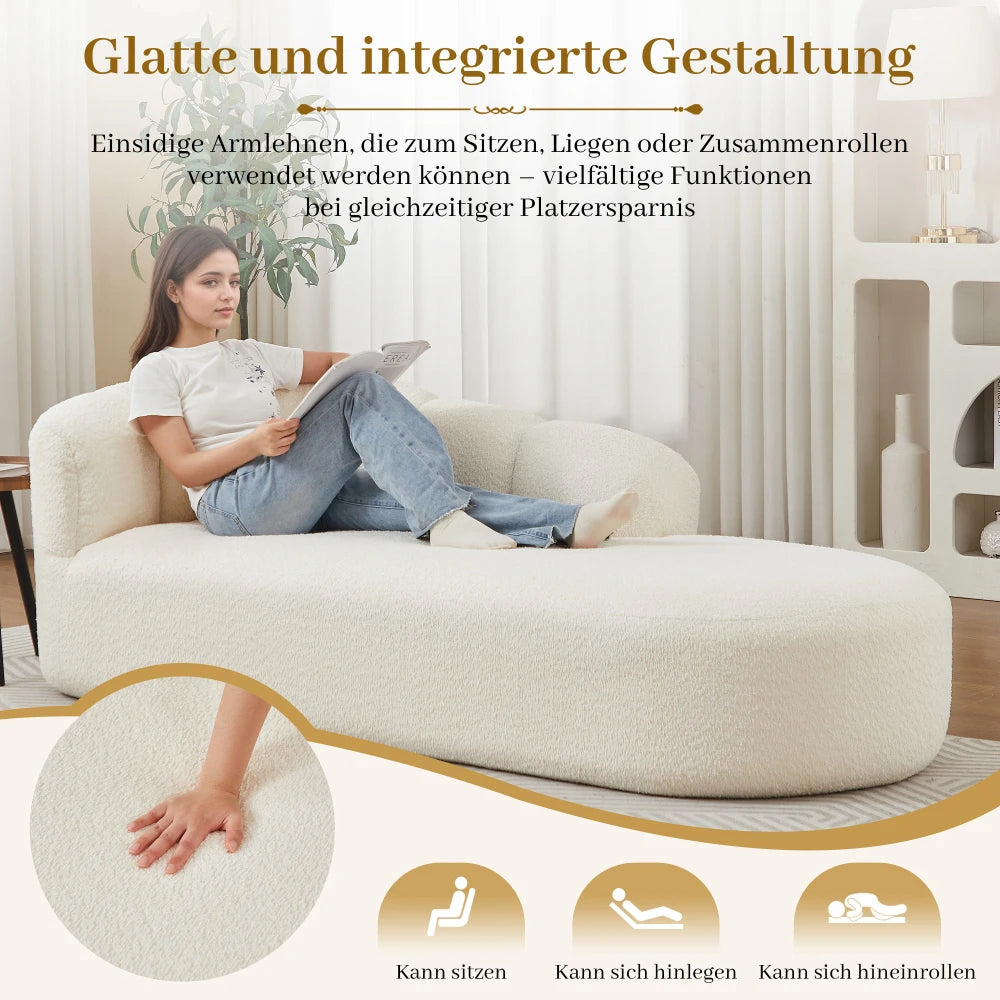 Modern Chenille Chaise Longue, Wavy Backrest Design