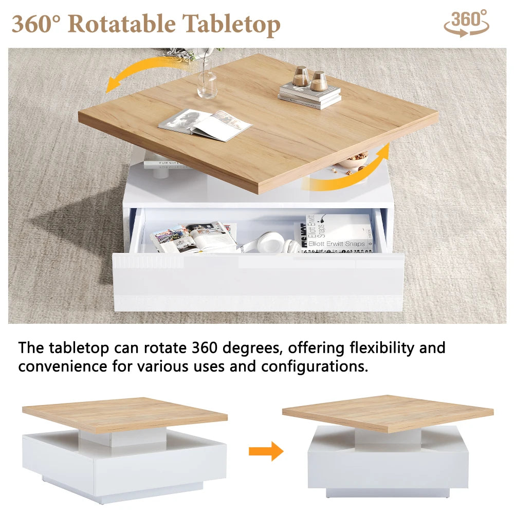 Multifunctional Square 360° Swivel Coffee Table