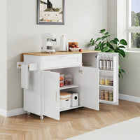 132.5*44(70)*90cm Mobile Kitchen Table, with Folding Worktop and Spice Rack