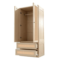 70x55x170cm Double Door Wardrobe with Artificial Rattan Doors
