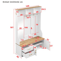 Multifunctional Shoe Cabinet with LED Lighting, Mirror, Hooks and Drawers