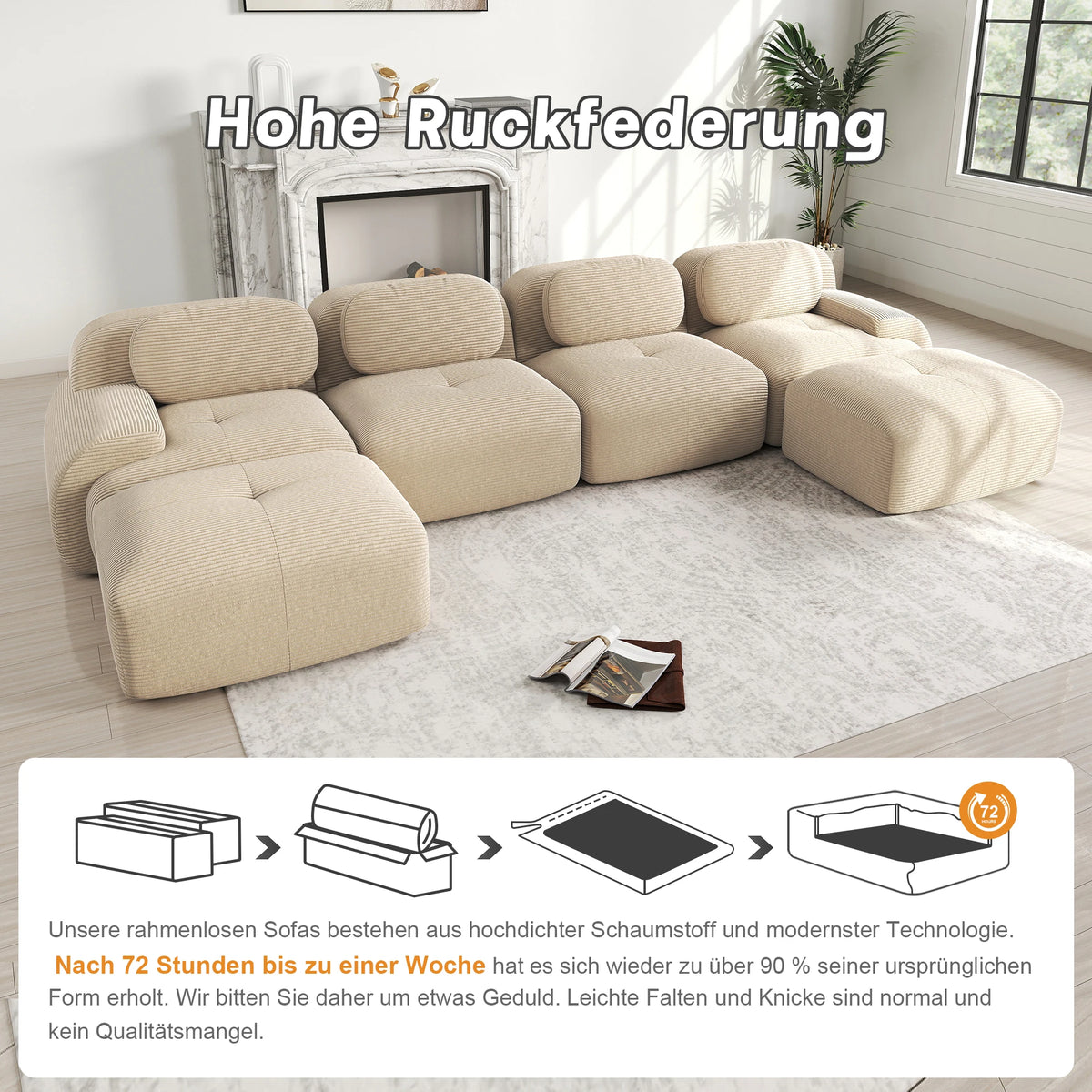 Boneless Corduroy Sofa, Breathable Rope Structure, Ultra Wide Armrests