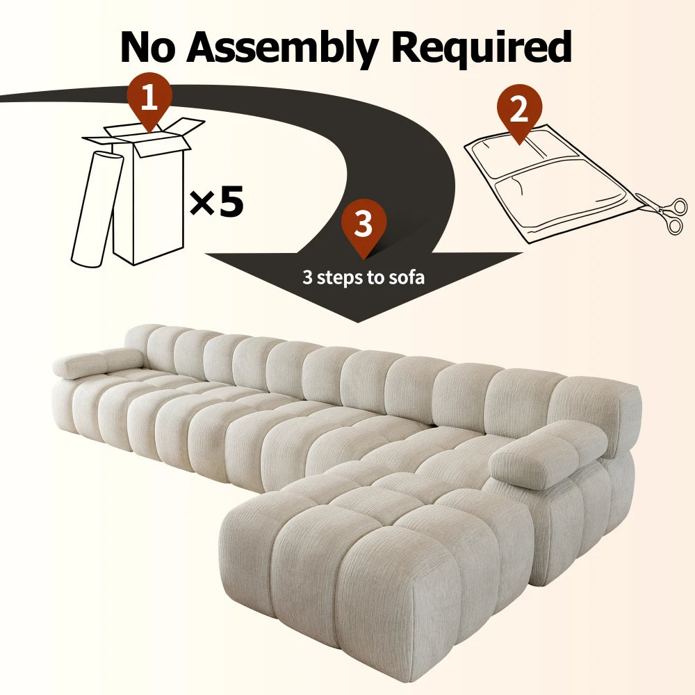 400cm L-Shape Corner Foam Boneless Compression Sofa