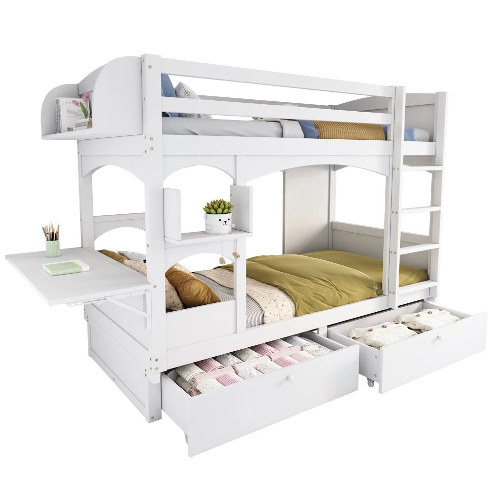 90*200 Multifunctional Children's Double Bed, with Folding Desk and Shelf