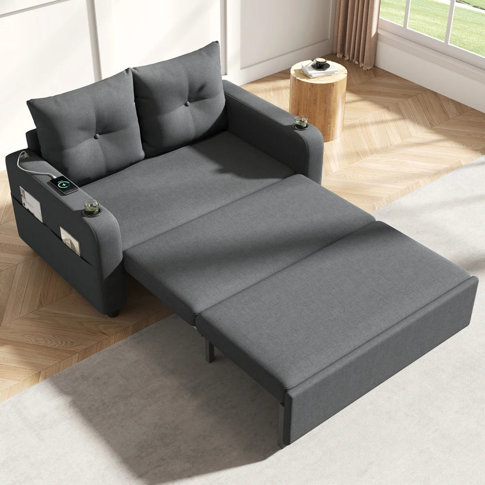 3-in-1 Pull Out Sofa Bed, Modern Double Sofa with Sleep Function