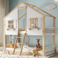 Bunk Bed, Children's Cot, Beautiful Window and Roof, Stable Slat Grille