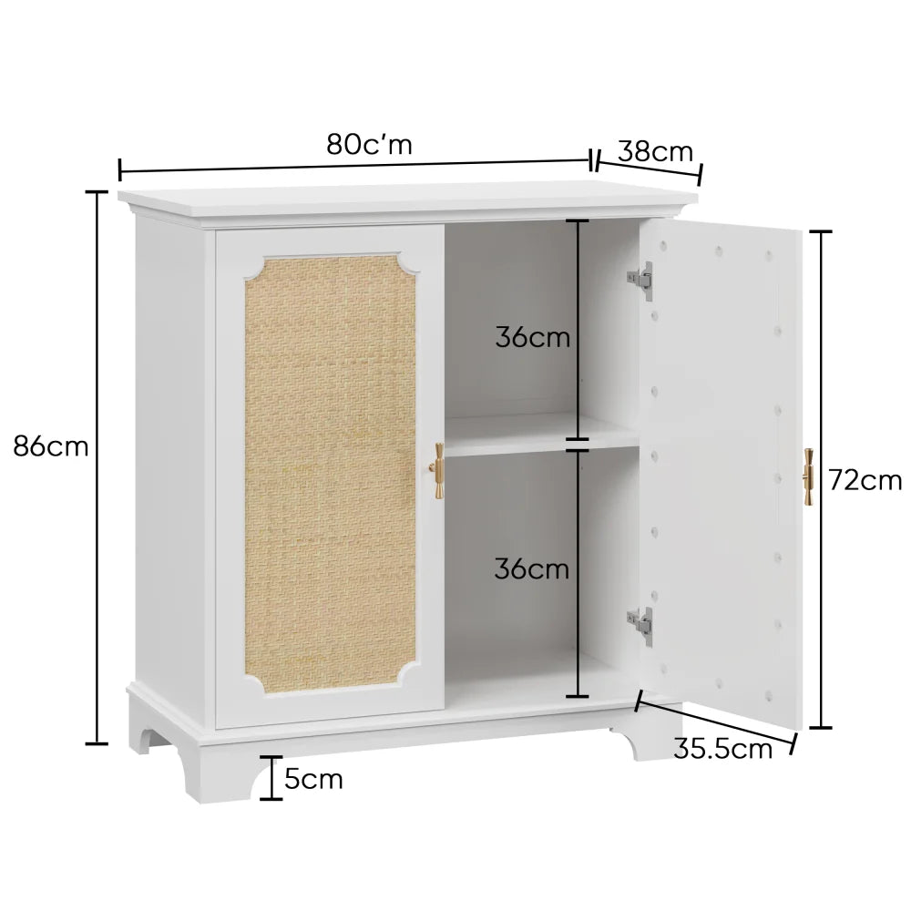 Sideboard, Buffet, Wine Cabinet with Rattan Doors, Kitchen Buffet