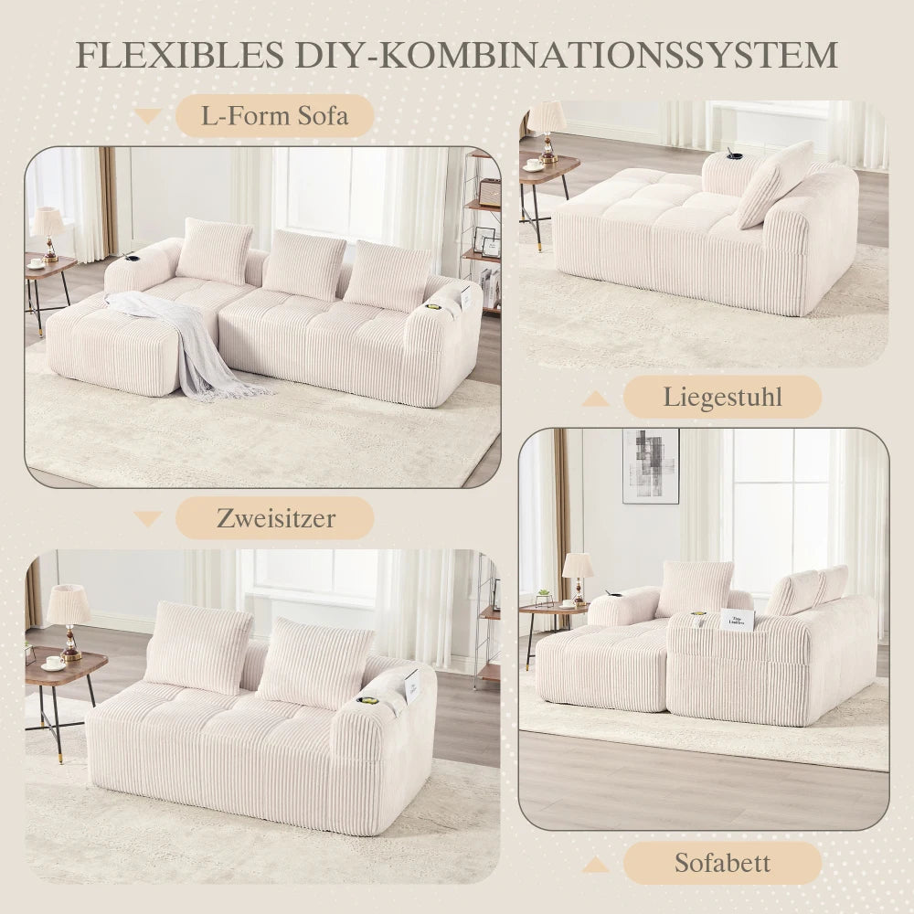 Compact Sofa Soft, Modular Sofa with Side Pocket and Beverage Holder