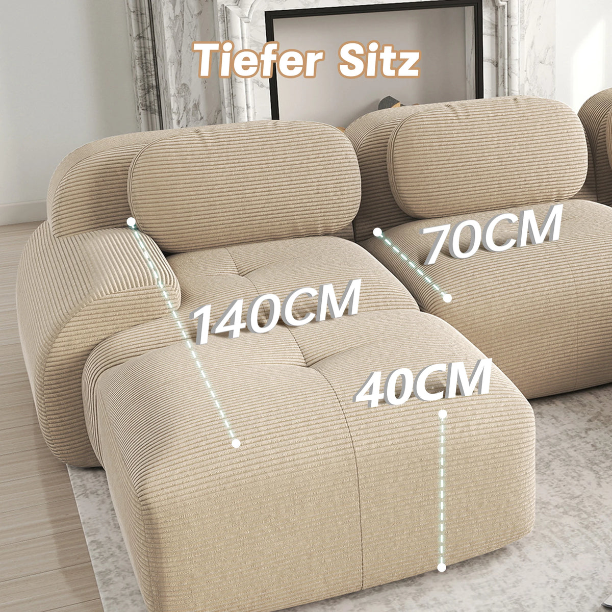Boneless Corduroy Sofa, Breathable Rope Structure, Ultra Wide Armrests