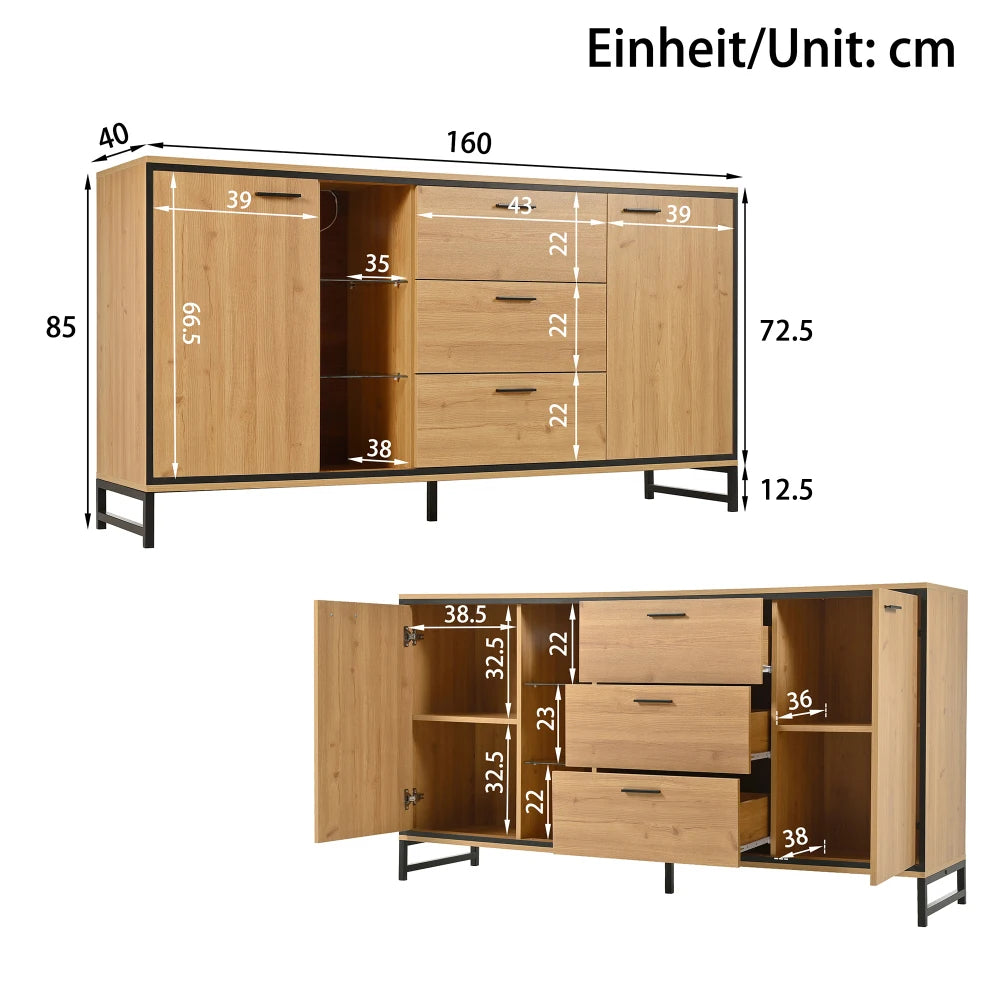 Modern Wooden Sideboard with Three Drawers and Storage Compartments