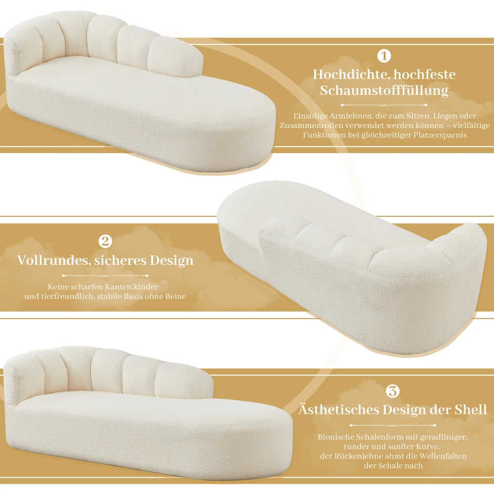 Modern Chenille Chaise Longue, Wavy Backrest Design