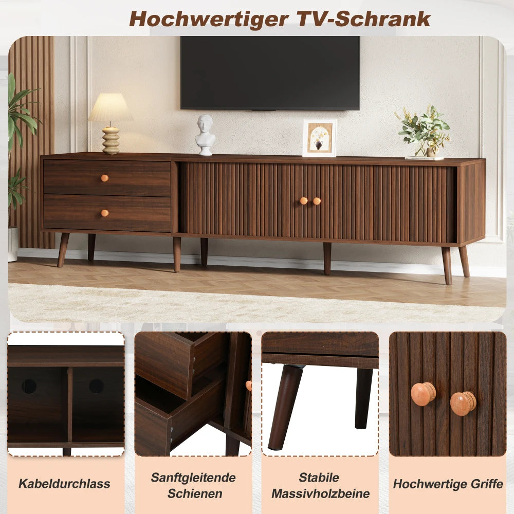 180x40x46.5cm TV Cabinet in Walnut Wood Optics, TV Stand with 2 Drawers