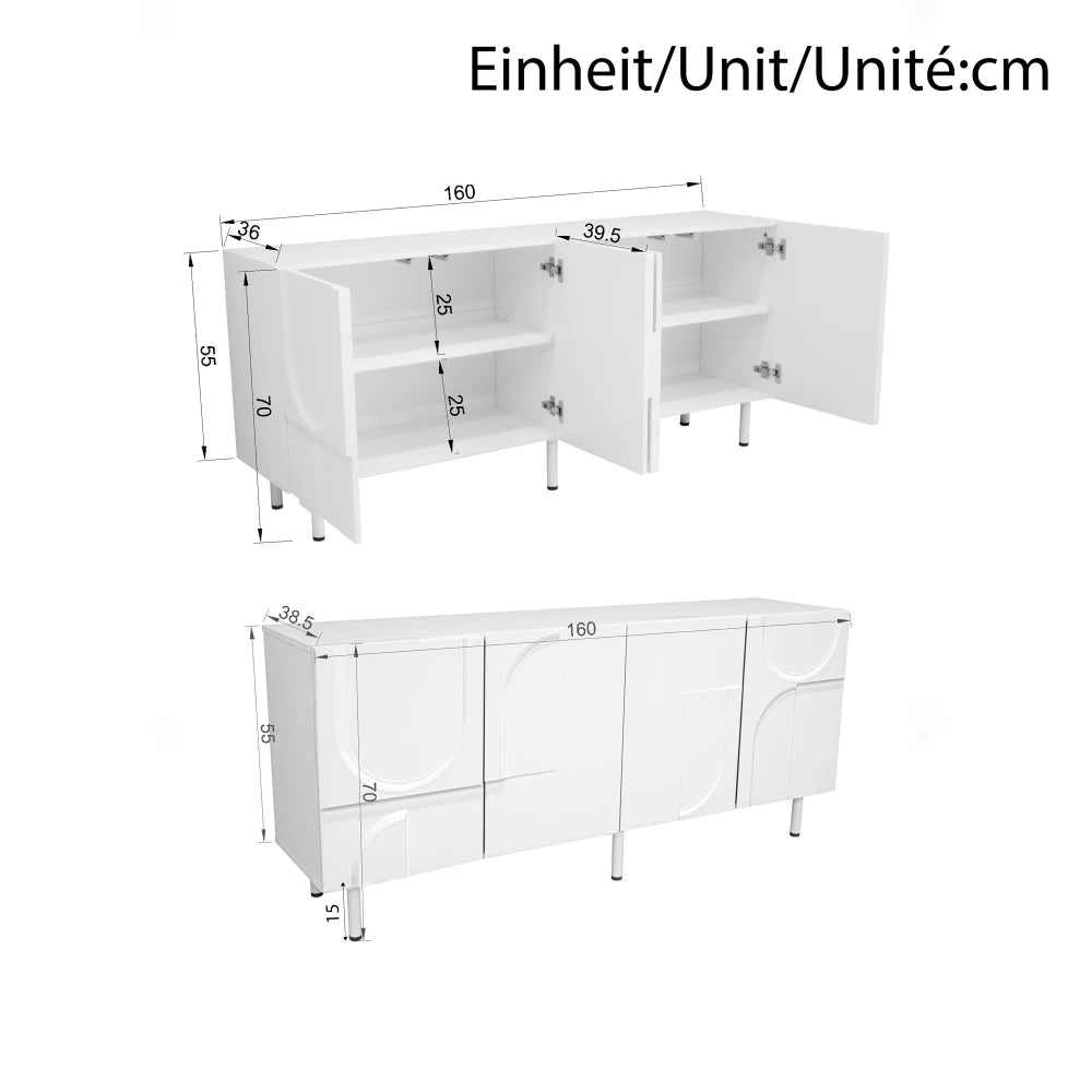 Modern Geometric Sideboard, with Irregular Curves, Living Room Cabinet