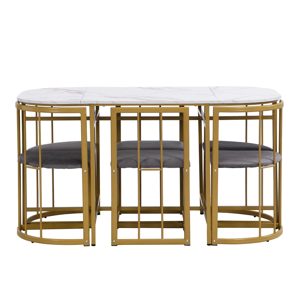 Six-Chair Dining Table Set:(White Table