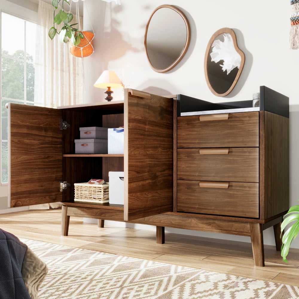 Living Room Chest of Drawers in Oak Decor with Marble Optics Plate