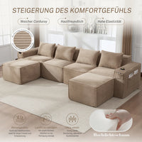4-Seater Modular Corduroy Sofa Set with 2 Stools