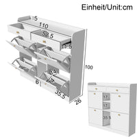 Elegant White Shoe Cabinet with 4 Folding Doors, 2 Drawers