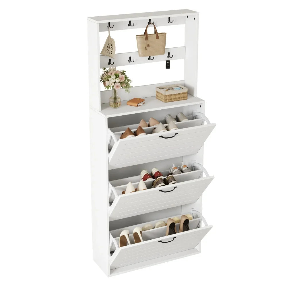 Shoe Cabinet with 3 Doors, Shoe Rack, Shoe Cabinet with Hooks