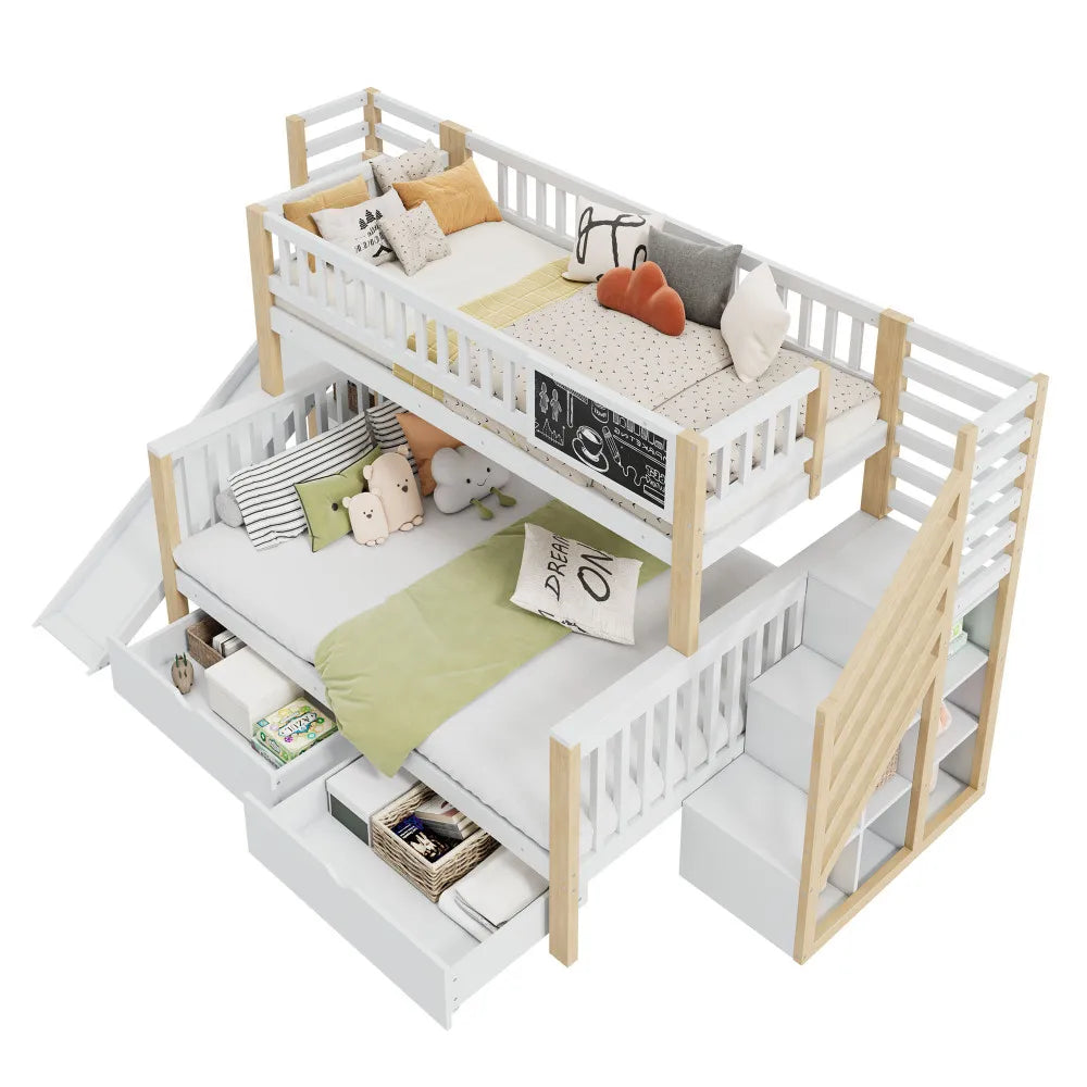 Kids Bed, Bunk Bed, Multifunctional, with Stairs and Storage Cabinets