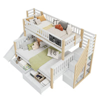 Kids Bed, Bunk Bed, Multifunctional, with Stairs and Storage Cabinets