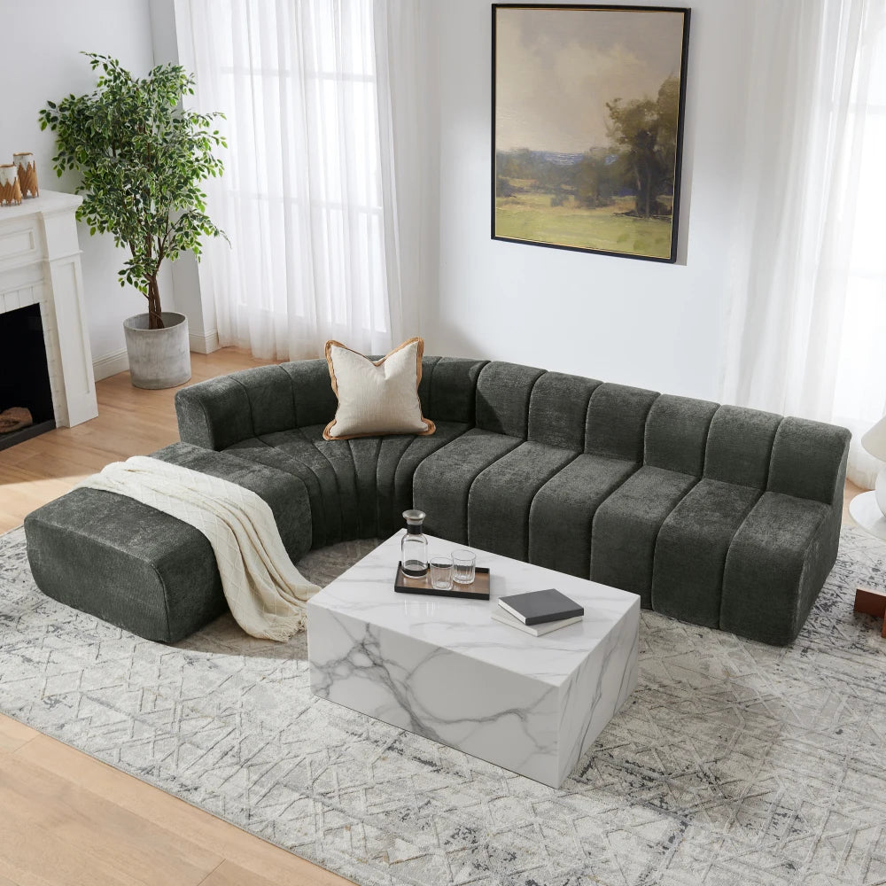Komprimeret modulær hjørnesofa til 4 personer