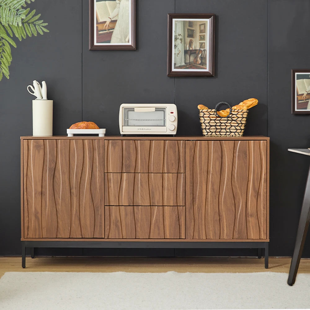 Sideboard 150cm, 3 Drawers, Large Sideboard, Kitchen Cabinet