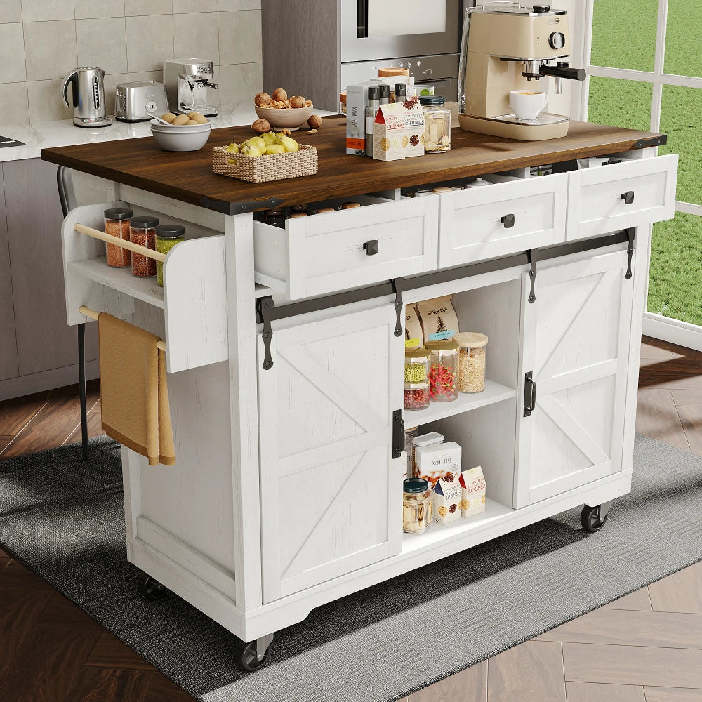 Kitchen Island, Dining Trolley with Pull-out Worktop
