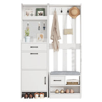 110*35*175.5cm Floor 7-in-1 Clothes Rack with Shoe Bench, Freestanding