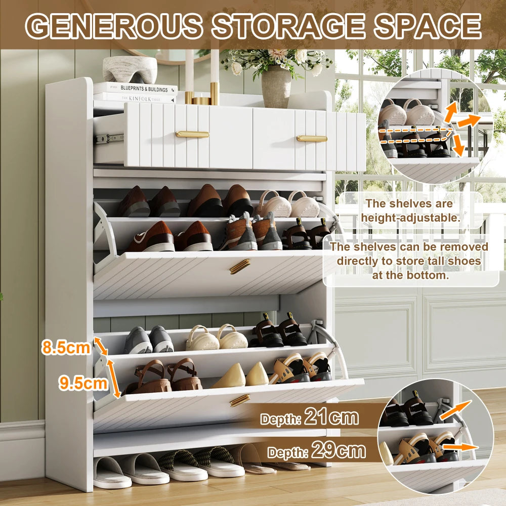 75x24x108.5cm Shoe Cabinet with Folding Compartments & 2 Drawers