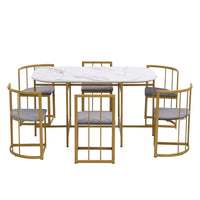 Six-Chair Dining Table Set:(White Table