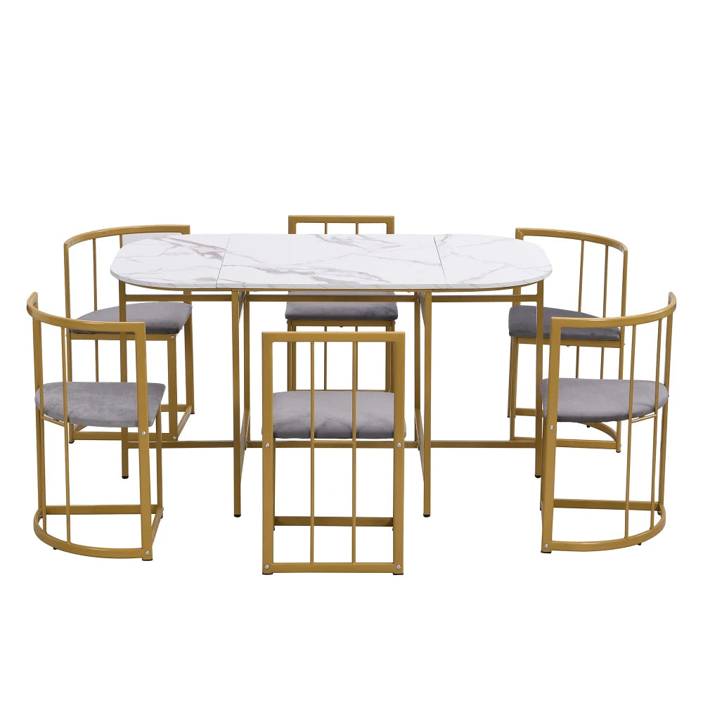 Six-Chair Dining Table Set:(White Table