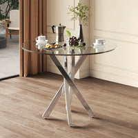 Round Dining Table, 80*80*75 Tempered Glass Table Top, Modern Dining Table