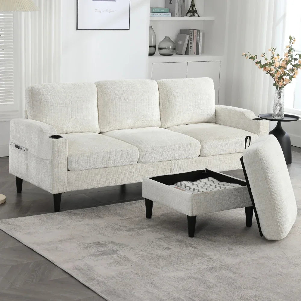 4-seater Elegant Sofa with Stool and Storage with Comfortable Armrests
