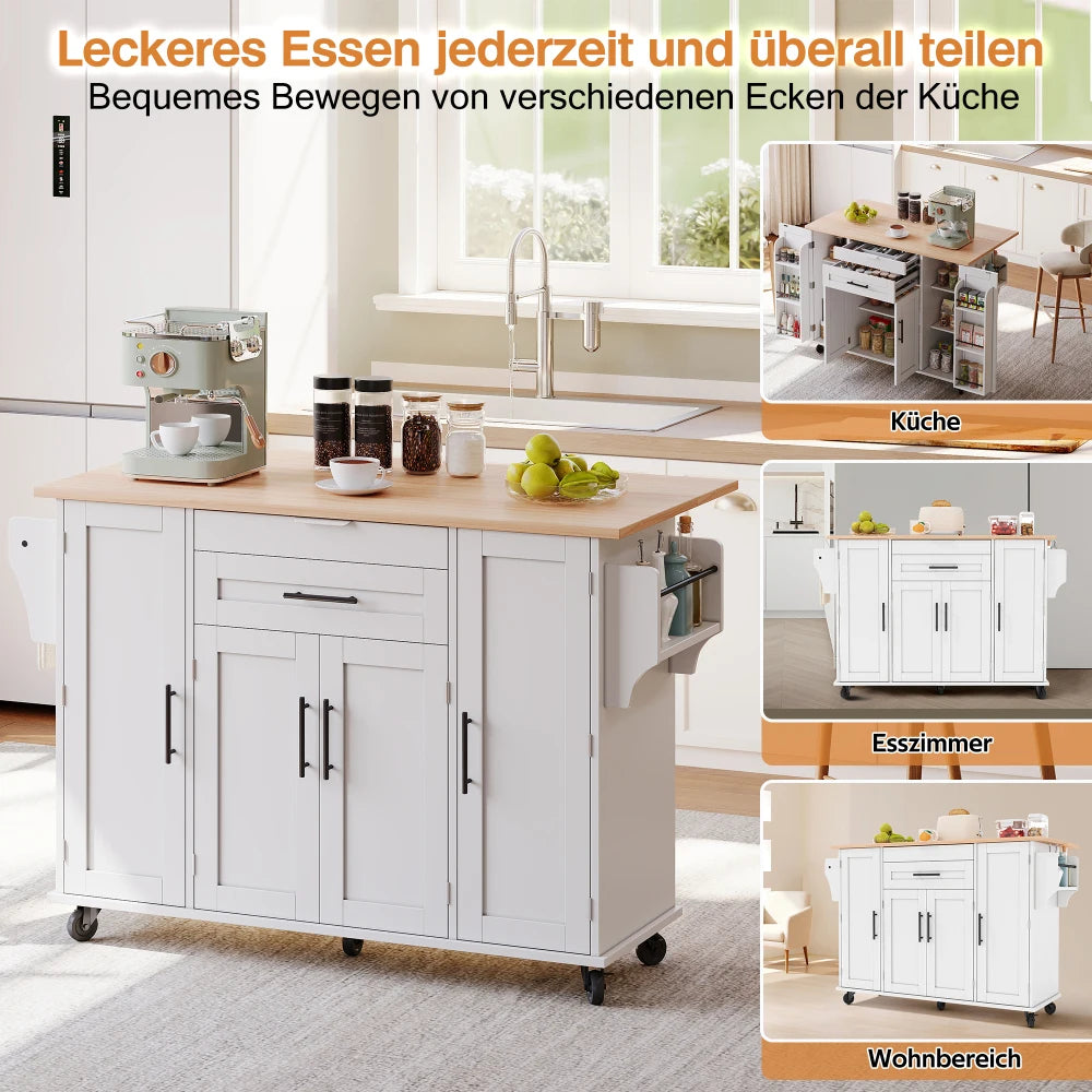 Mobile Kitchen Island, Kitchen Trolley, Extendable Worktop Up To 70cm