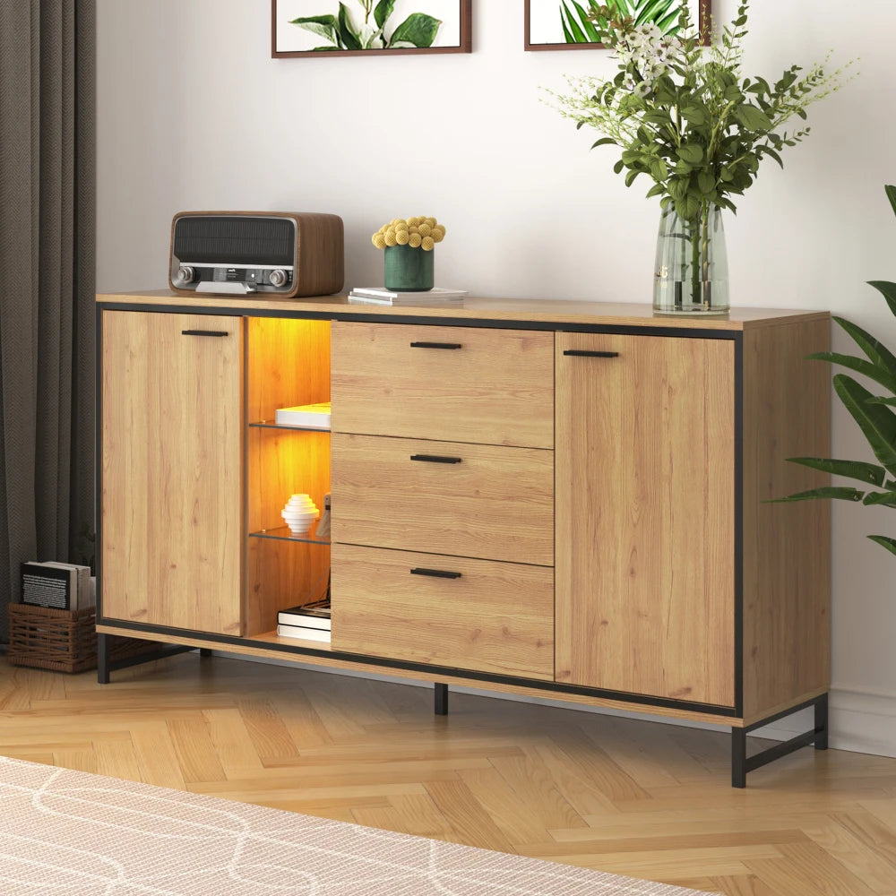 Modern Wooden Sideboard with Three Drawers and Storage Compartments