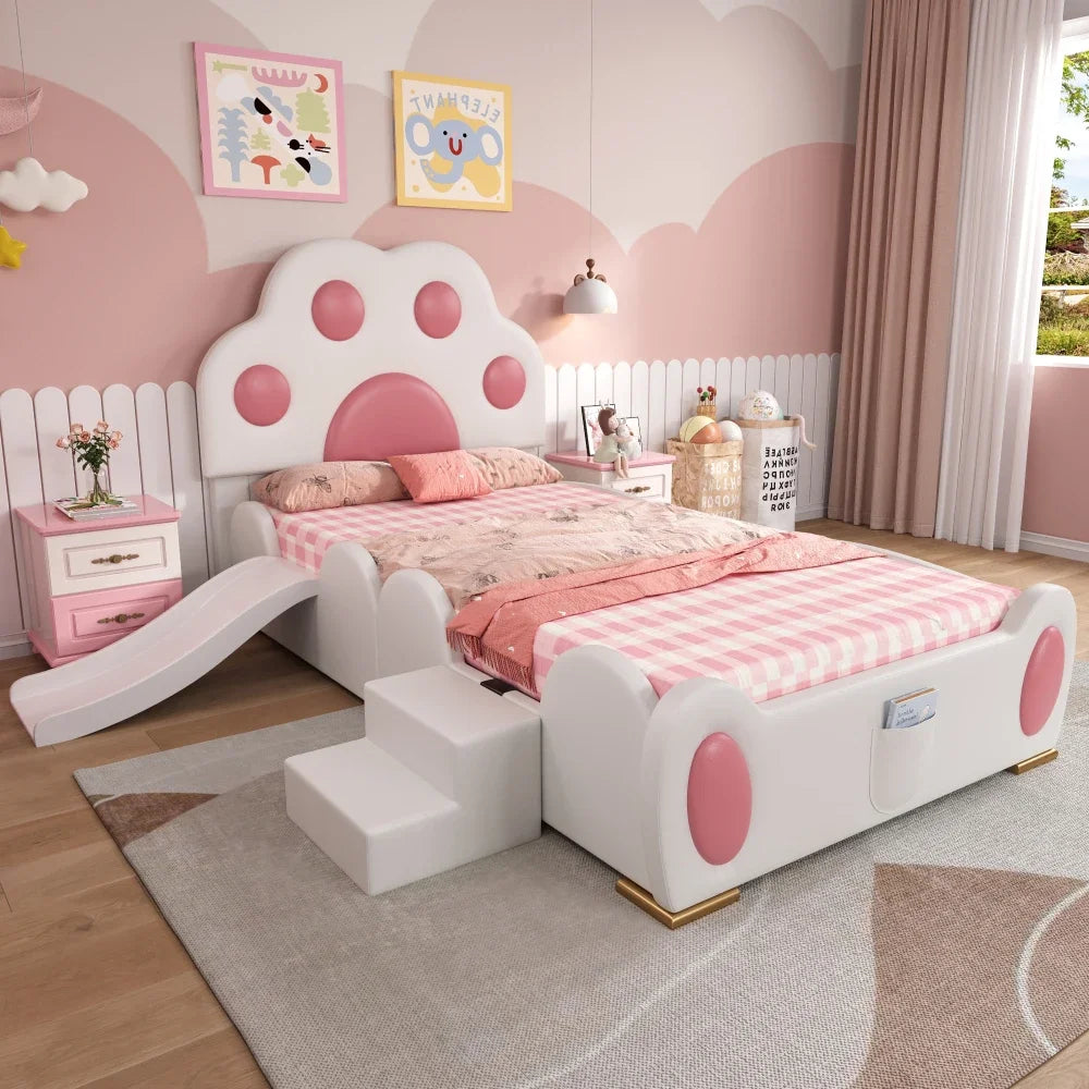 Cartoon Cute Pink Princess Bed Upholstered Bed, 90x200cm