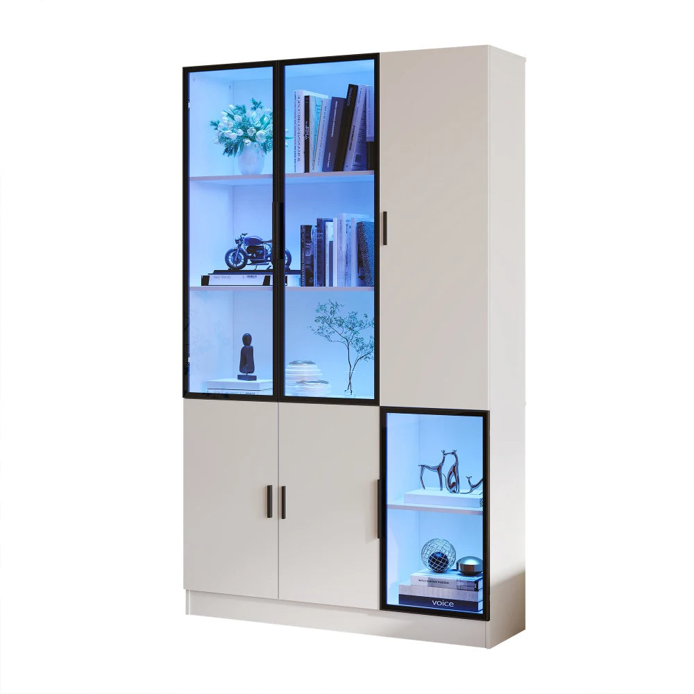 Vitrineskab 200 cm med LED-lys og mange hylder