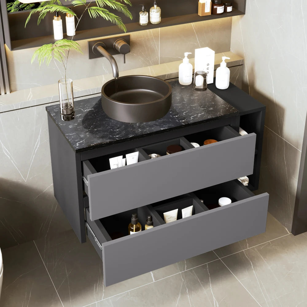80cm Wide Sink Cabinet Hanging, with Ceramic Sink and Drawers