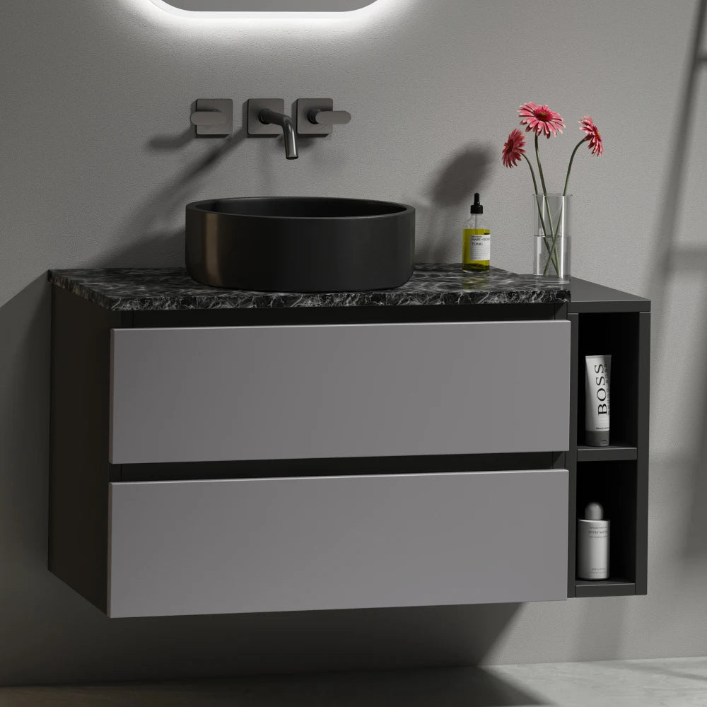 80cm Wide Sink Cabinet Hanging, with Ceramic Sink and Drawers