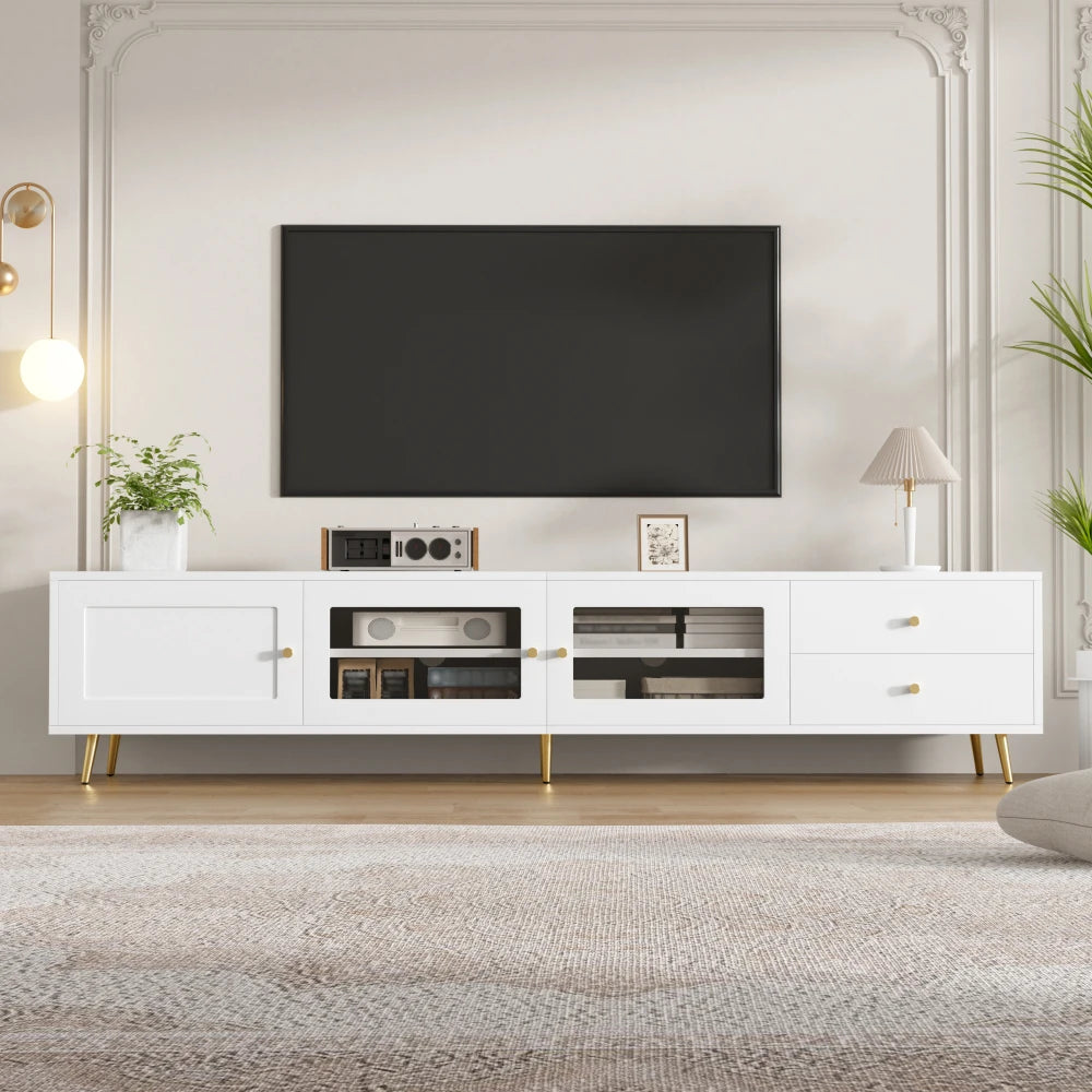 170×40×43 Cm Modern TV Lowboard, White TV Sideboard with 2 Drawers
