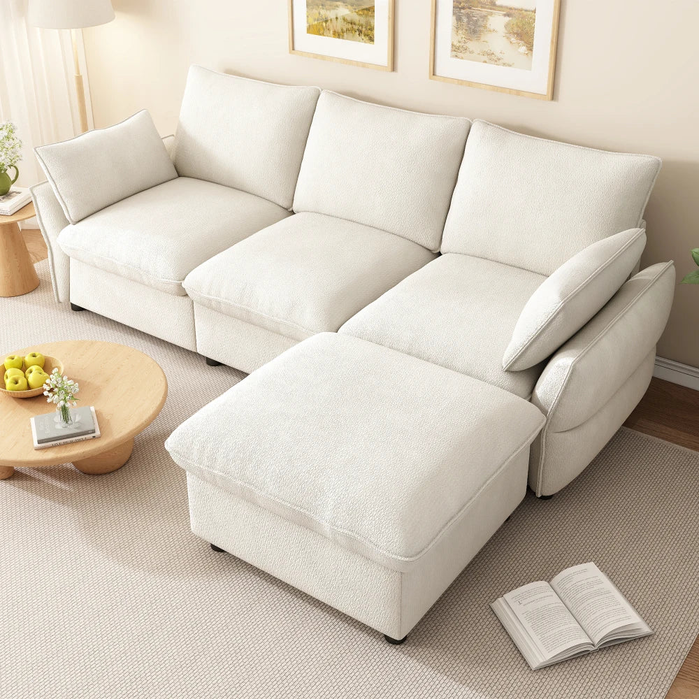 Modern 3-Seater Chenille Corner Sofa with Ottoman