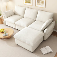 Modern 3-Seater Chenille Corner Sofa with Ottoman