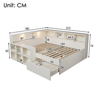 90x200cm /140x190cm /140x200cm Wooden Bed with Storage Space & Reading Light